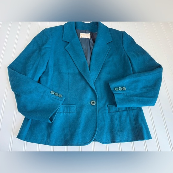 Pendleton Jackets & Blazers - Vintage Pendleton Blazer Women 12 Teal Virgin Wool Jacket Suit. 782